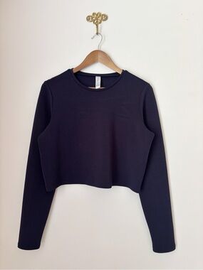 SPANX AirEssentials Navy Blue Long Sleeve Crop Top Medium